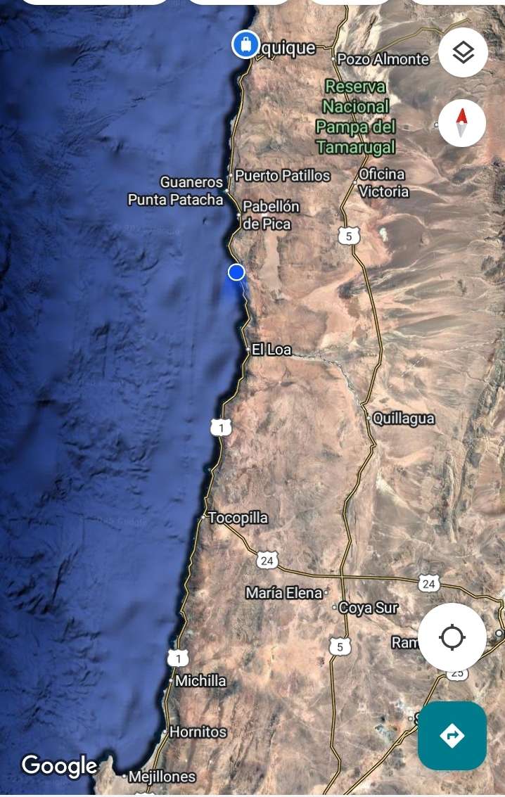 Iquique to Antofagasta check points in Chile